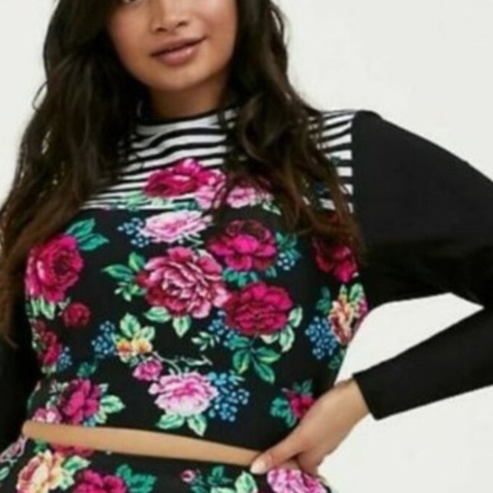 Torrid Black Floral Bikini Top
